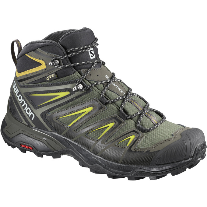 Chaussures De Randonnée Salomon Homme Vert Olive / Noir - Salomon X ULTRA 3 MID GTX® - France (9085-